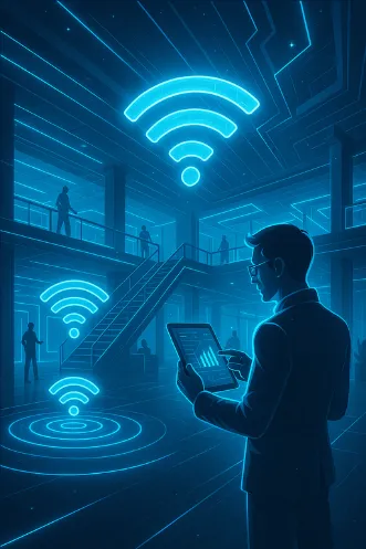 Wi-Fi coverage being checked on a tablet inside a building